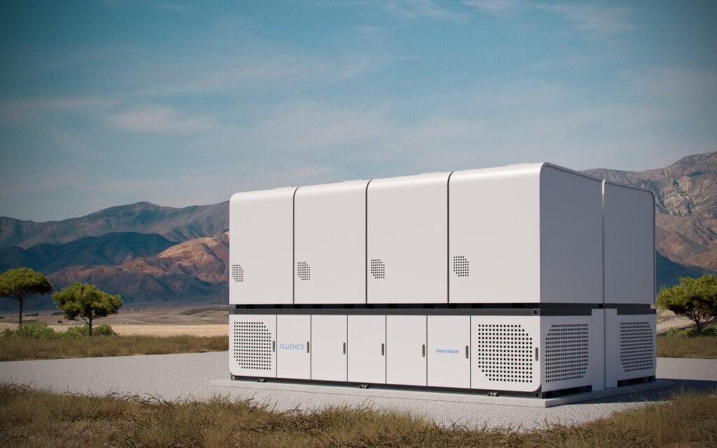 Contêiner modular de armazenamento de energia Fluence em área externa